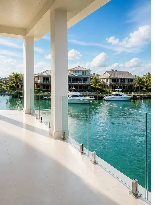 Waterfront glass railing installed by Seagrove Glass.